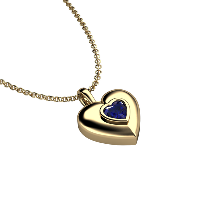 14K Gold Sapphire Heart Pendant, Lab Grown Sapphire Heart Shaped Necklace