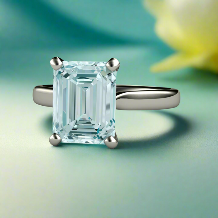 9x7 Emerald Cut Aquamarine Engagement ring, 2 Carat Natural Aquamarine Ring, Classic Solitaire in Gold or Platinum.