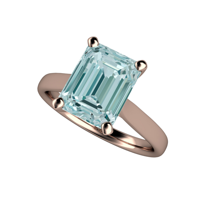 14K Rose Gold Aquamarine Engagement Ring, Simple 4 Prong Solitaire with 2CT Emerald Cut Natural Aquamarine from Rare Earth Jewelry.