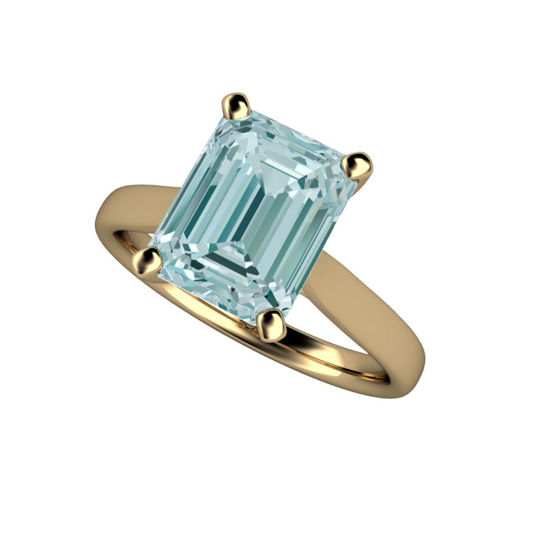 2ct Natural Aquamarine Engagement Ring | Emerald Cut Solitaire Setting in 14K Yellow Gold from Rare Earth Jewelry