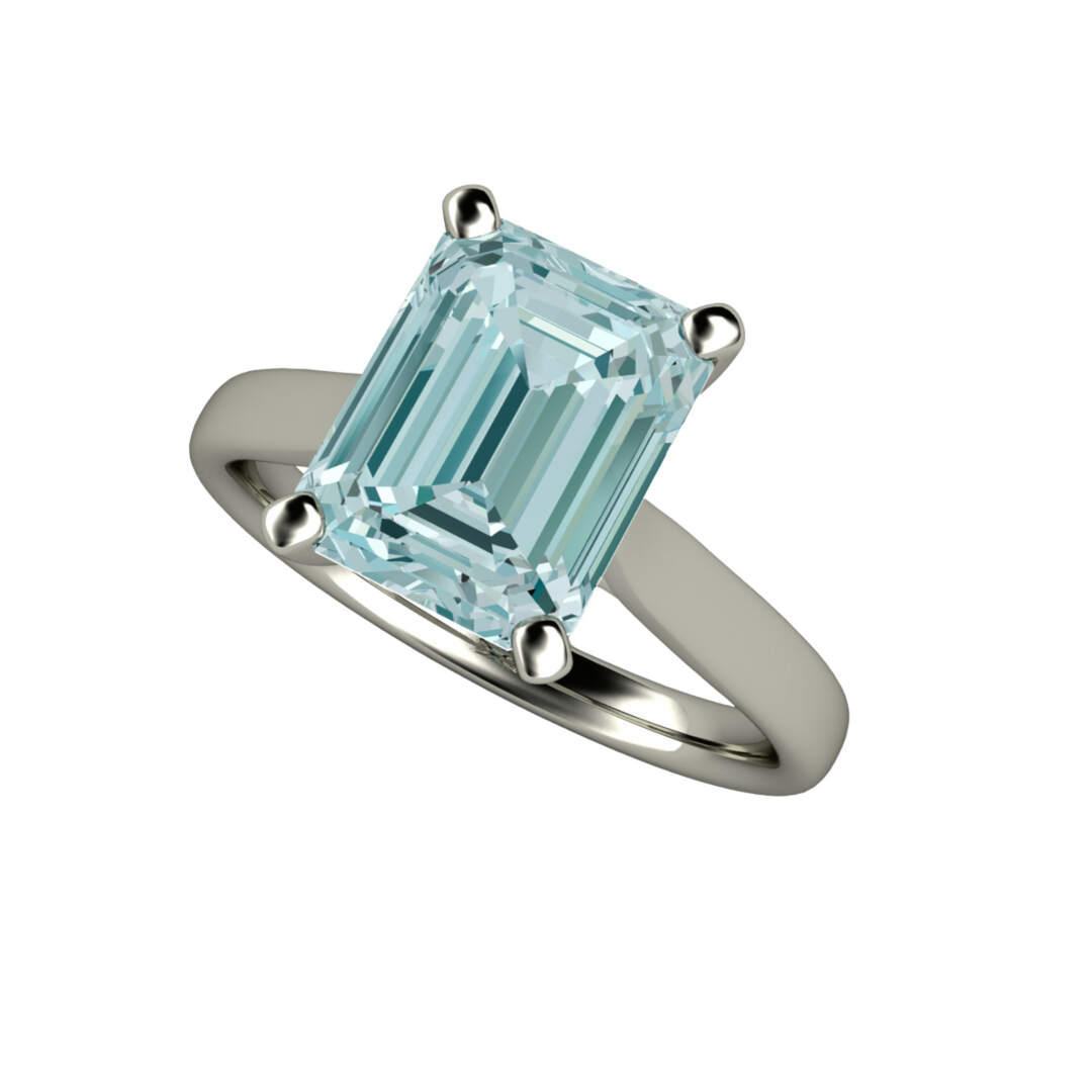 2ct Emerald Cut Aquamarine Engagement Ring | Classic 4 Prong Solitaire Setting in 18K White Gold, March Birthstone Ring from Rare Earth Jewelry