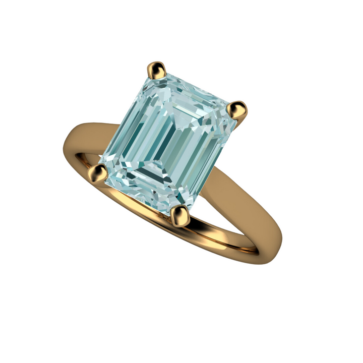 9x7 Emerald Cut Aquamarine Ring | Modern Simple Solitaire Engagement Ring in 18K Yellow Gold