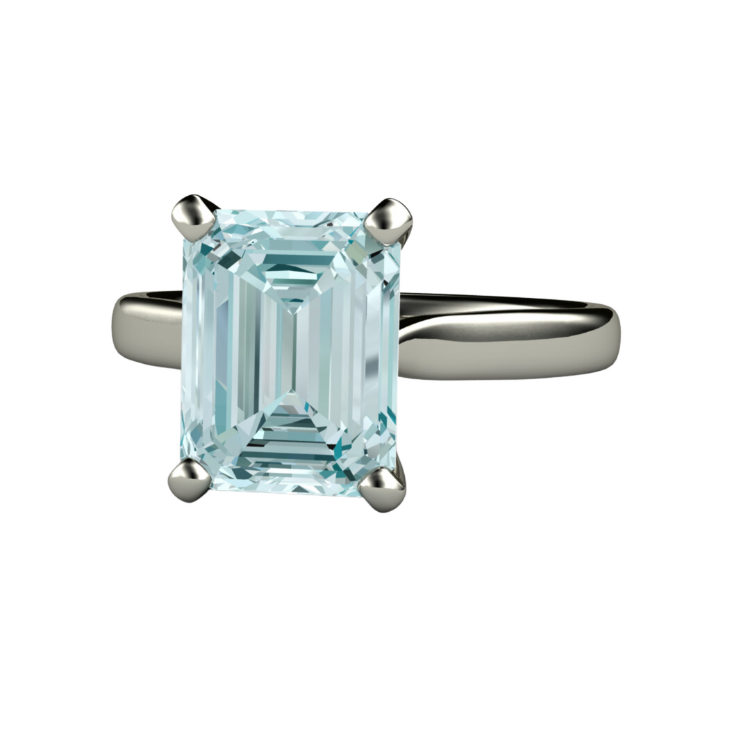 2ct Emerald Cut Aquamarine Engagement Ring | Classic 4 Prong Solitaire Setting in Gold or Platinum