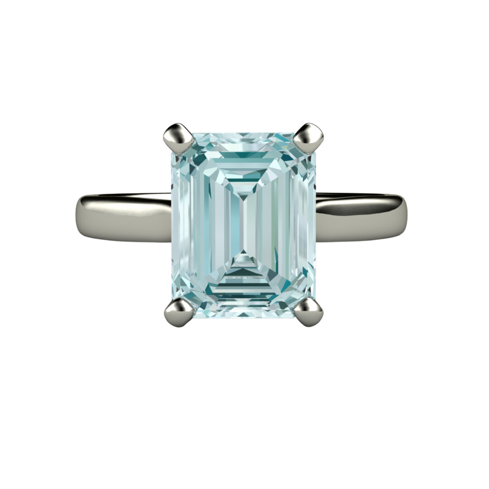 2ct Emerald Cut Aquamarine Engagement Ring | Classic 4 Prong Solitaire Setting in Gold or Platinum from Rare Earth Jewelry