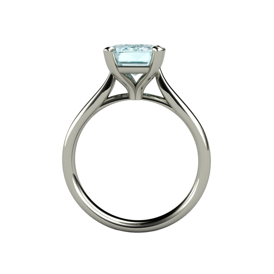 2ct Emerald Cut Aquamarine Engagement Ring | Classic 4 Prong Solitaire Setting in Gold or Platinum -  Thru View - Rare Earth Jewelry