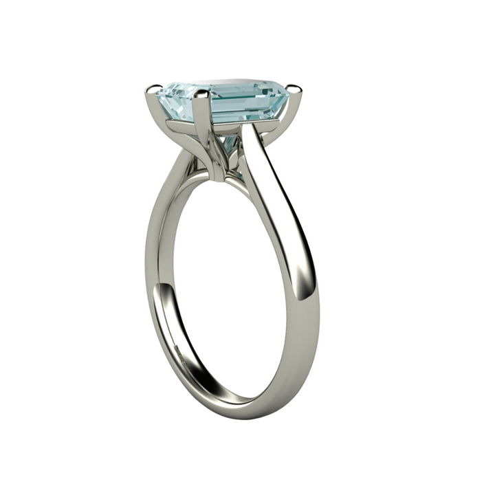 2ct Emerald Cut Aquamarine Engagement Ring | Classic 4 Prong Solitaire Setting in Gold or Platinum - Side View