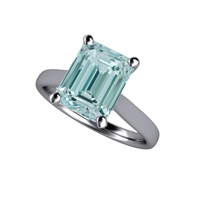 Platinum Aquamarine Ring with 2 Carat Natural Emerald Cut Aquamarine in a Solitaire Setting from Rare Earth Jewelry.