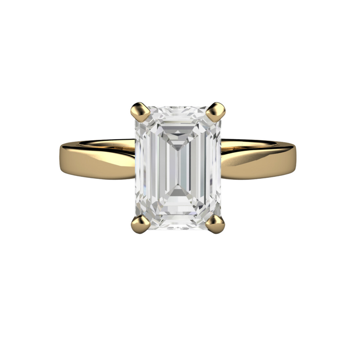 2ct Emerald Cut Lab Grown Diamond Engagement Ring, Classic Solitaire, Gold or Platinum