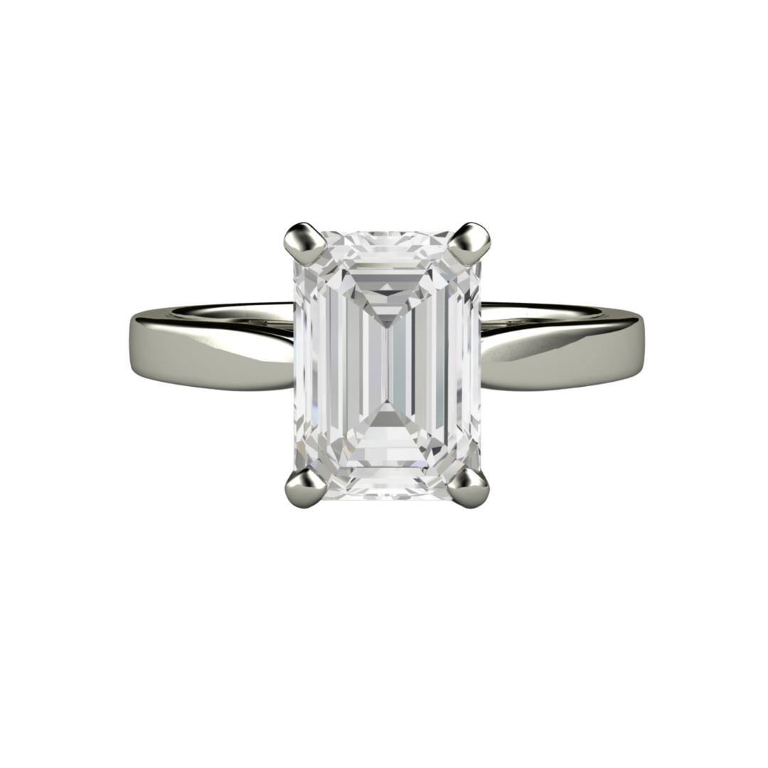 2ct emerald cut diamond engagement ring, sustainable lab grown diamond solitaire in 18K White Gold