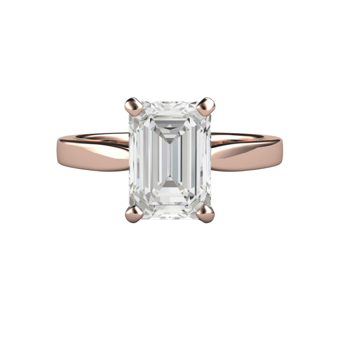 IGI Certified Lab Created Diamond  Engagement Ring, 2 Carat Emerald Cut Solitaire in 18K Rose Gold - Rare Earth Jewelry