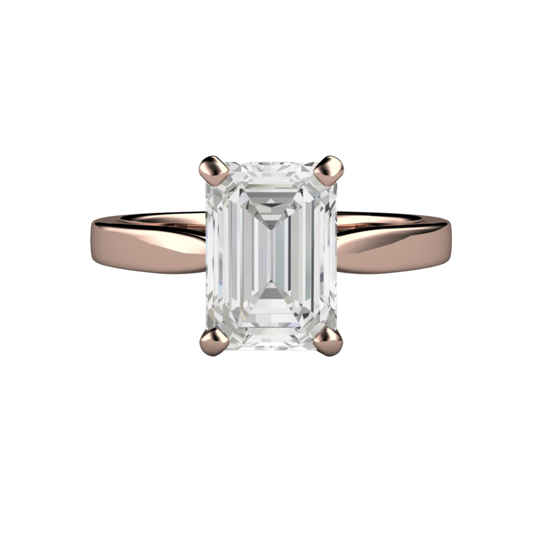 2 Carat emerald cut Lab Grown diamond Solitaire Engagement Ring in 14K Rose Gold