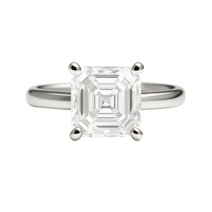 3 Carat Asscher Diamond Engagement Ring in Platinum, IGI Certified Lab Diamond Solitaire | Affordable Engagement Rings from Rare Earth Jewelry