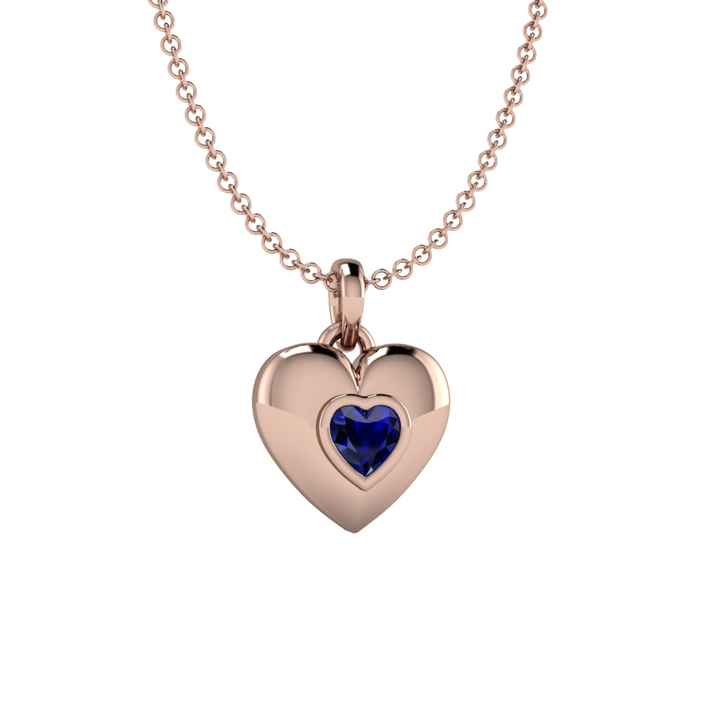 Heart Cut Sapphire Pendant, 14K Gold September Birthstone Necklace, Push Present