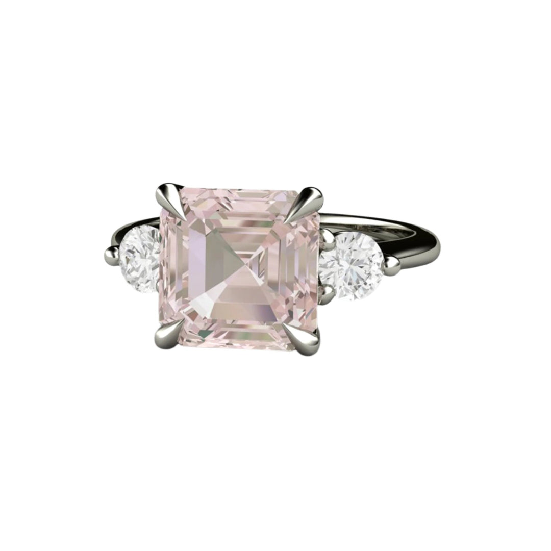 Morganite Asscher Engagement Ring, Natural Morganite and Diamond Ring, Morganite Statement Ring, White Gold