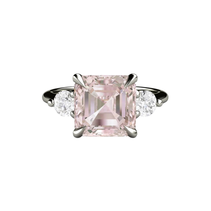 3 Stone Morganite Engagement Ring, Asscher Cut Natural Morganite Ring, Gold or Platinum