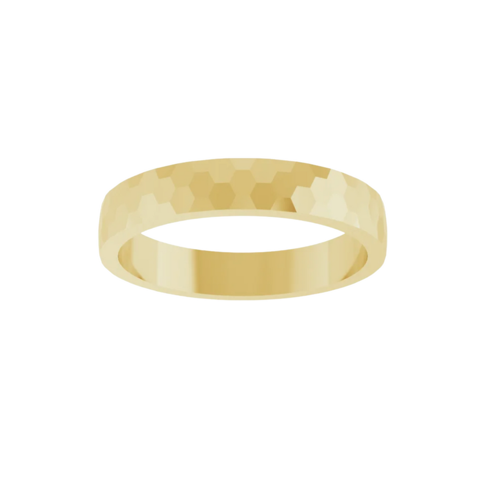 3.5mm Hexagon Hammered Wedding Band | 14K Gold Geometric Wedding Ring Modern Style, Rare Earth Jewelry