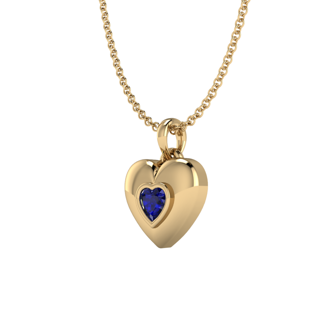 Blue Sapphire Heart Necklace, Solid Gold Sapphire Heart Cut Pendant