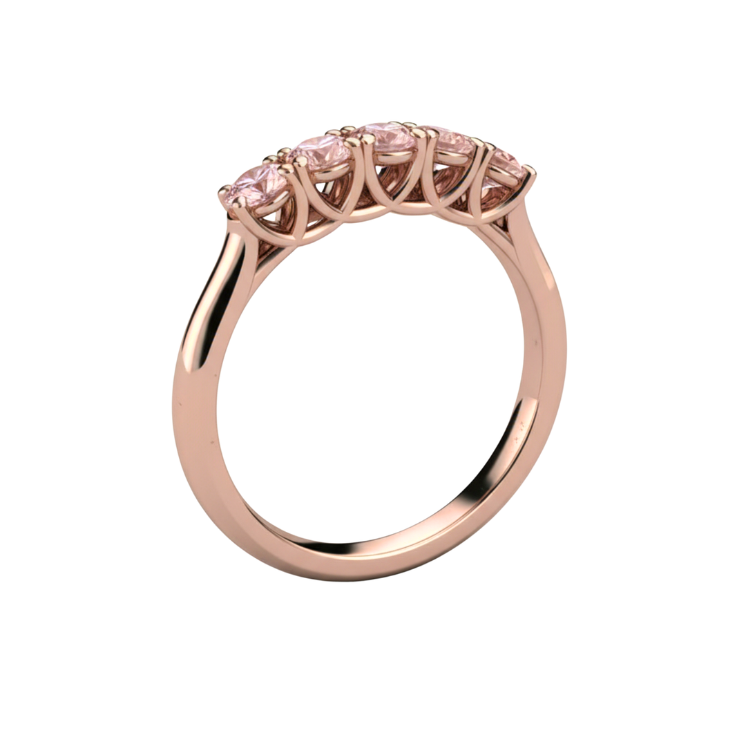 5 Stone Anniversary Ring in Rose Gold with Natural Pink Tourmaline and a Woven Prong Design | Rare Earth Jewelry