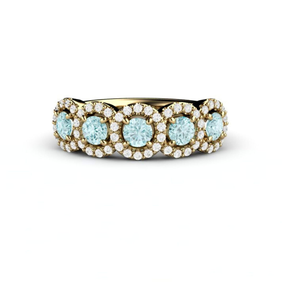 Aquamarine and Diamond Band | Unique Aquamarine Wedding Ring - Rare Earth Jewelry