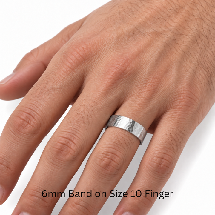 6mm Hammered Wedding Band | Flat Wedding Ring in Gold or Platinum for Men and Women