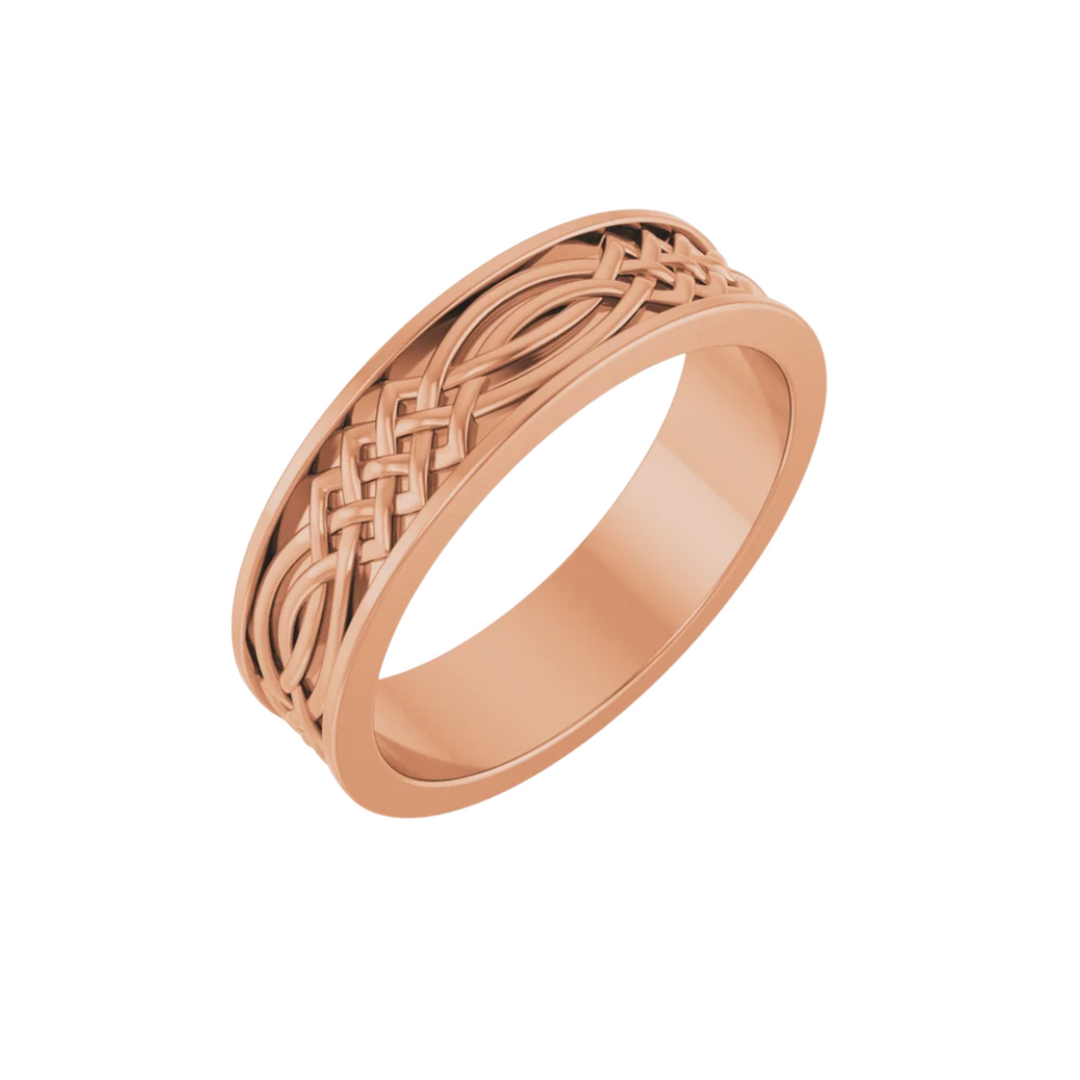 6mm Celtic Knot Wedding Band | 14K Rose Gold Irish Wedding Ring for Men & Women, Rare Earth Jewelry