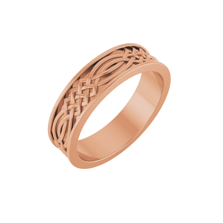 6mm Celtic Knot Wedding Band | 14K Rose Gold Irish Wedding Ring for Men & Women, Rare Earth Jewelry