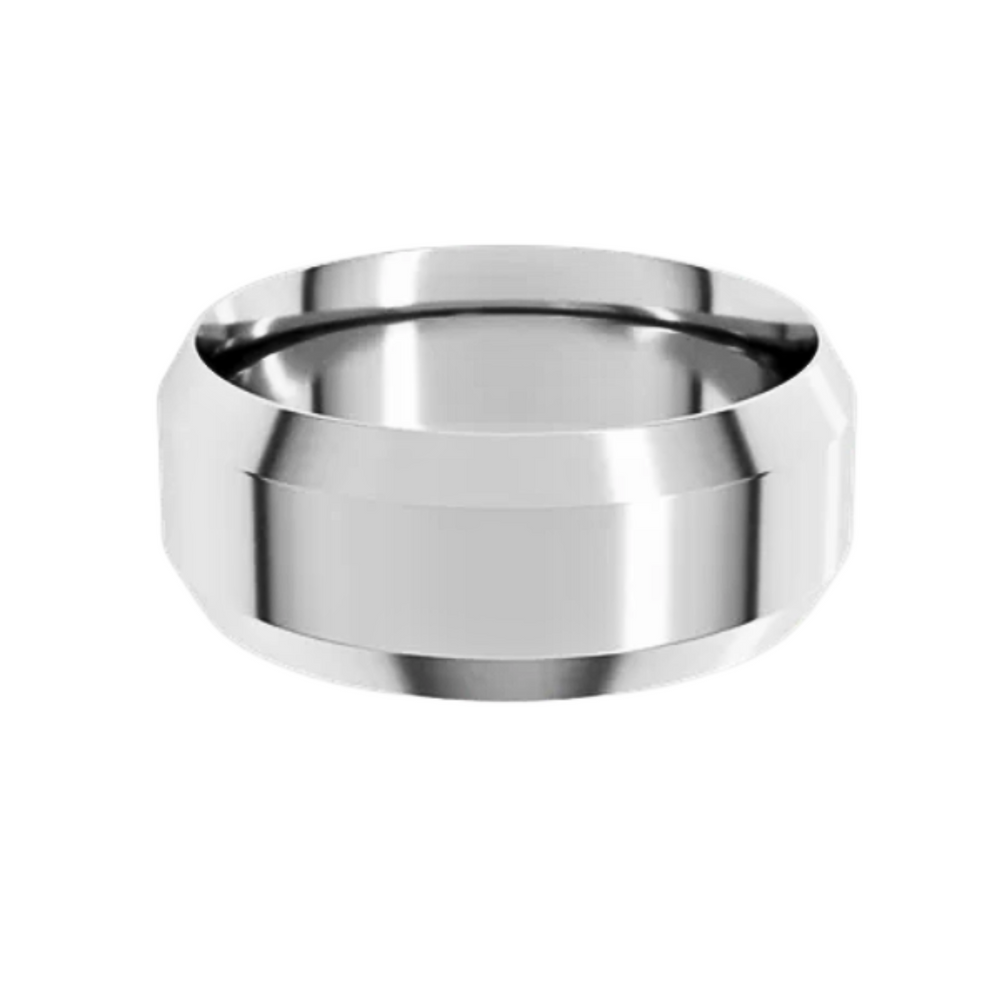8mm Beveled Edge Wedding Band | 14K Gold Comfort Fit Wedding Ring for Men & Women, Rare Earth Jewelry