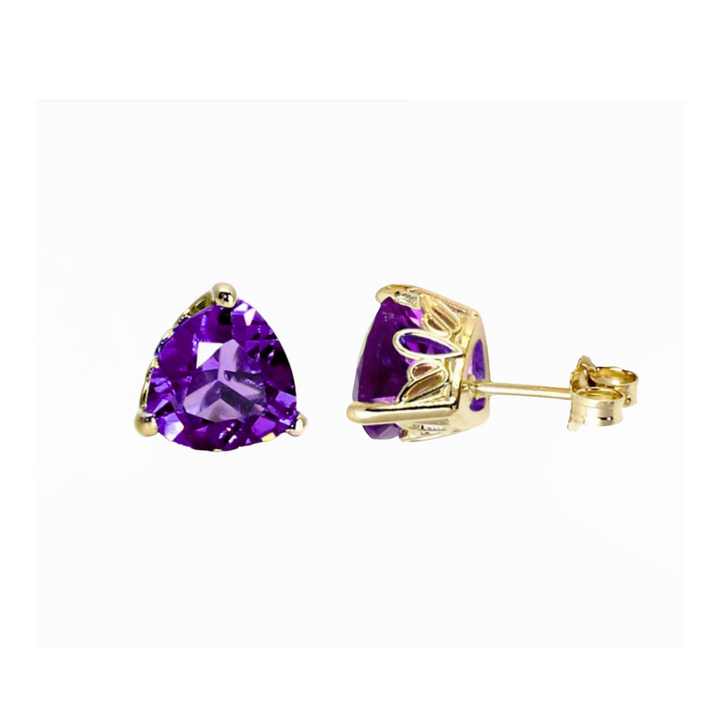 14K Gold Amethyst Stud Earrings, Amethyst Trillion Studs, Natural Amethyst Earrings, February Birthstone | Rare Earth Jewelry
