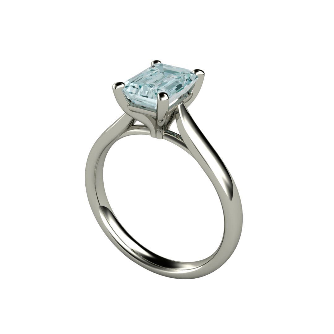 Aquamarine engagement ring 8x6mm emerald cut Natural Aquamarine in Gold or Platinum