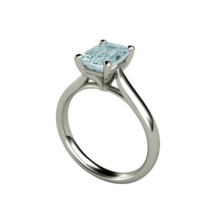 Aquamarine engagement ring 8x6mm emerald cut solitiare from Rare Earth Jewelry.