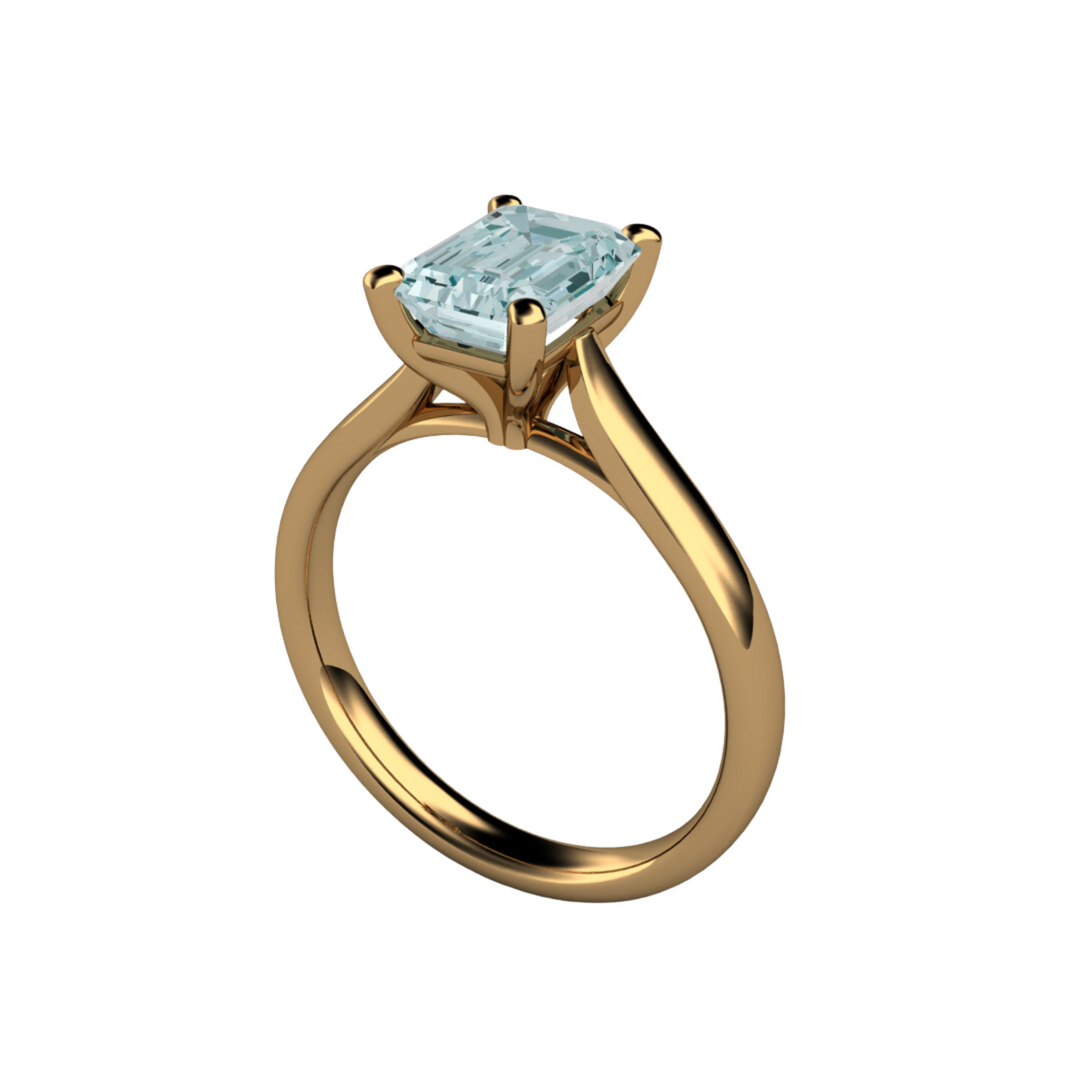 Natural Aquamarine solitaire engagement ring 8x6mm emerald cut in 18K Yellow Gold from Rare Earth Jewelry.