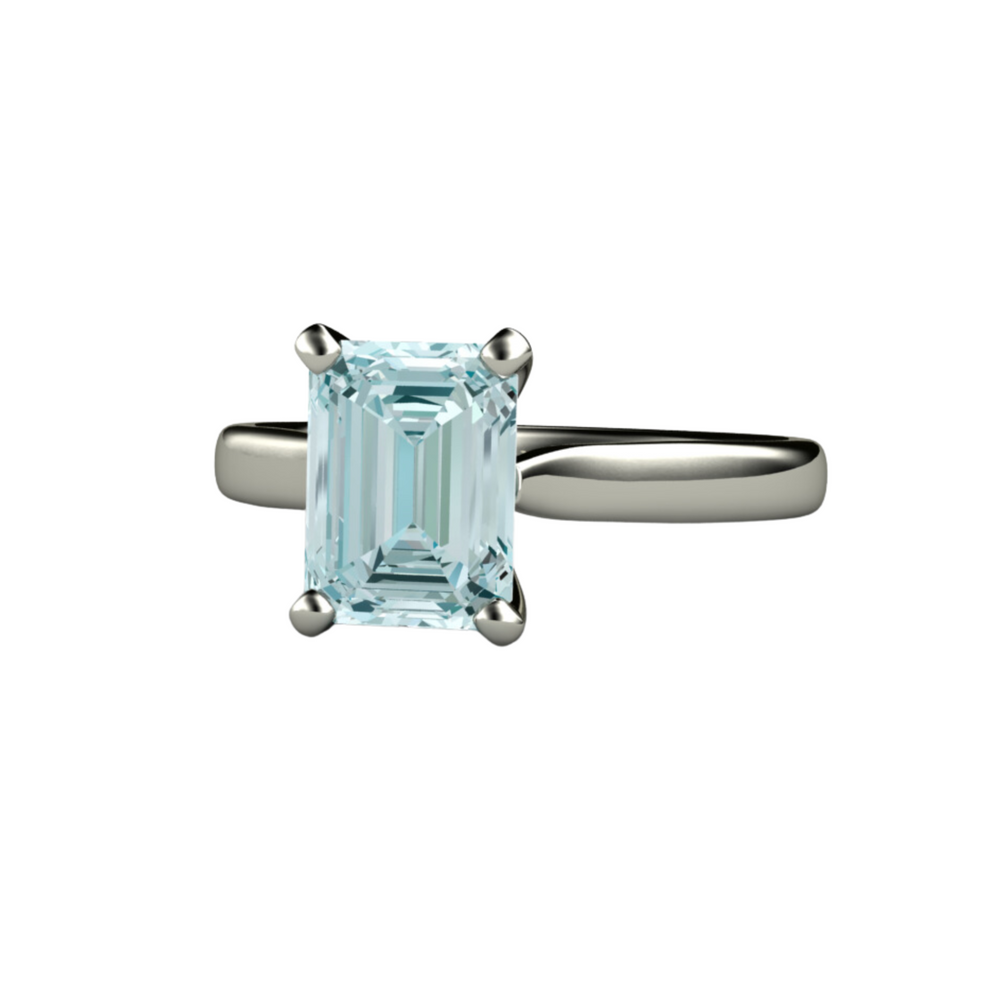 Aquamarine engagement ring emerald cut solitiare from Rare Earth Jewelry.