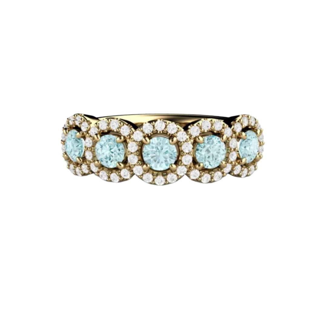 Aquamarine and Diamond Band,  Unique Aquamarine Wedding Ring, March Birthstone Band - 14K Yellow Gold - Rare Earth Jewelry