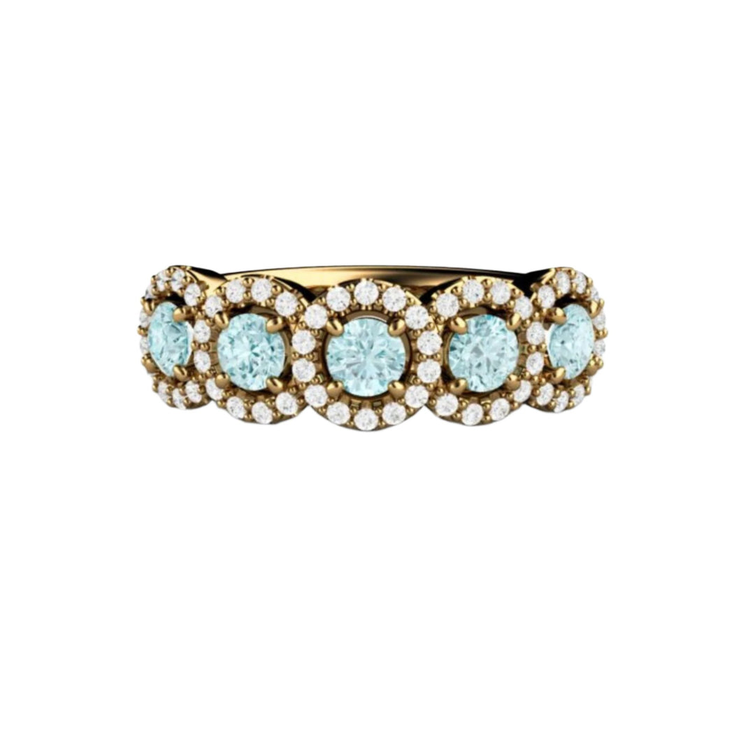 Natural Aquamarine and Diamond Ring,  Unique Aquamarine Wedding Ring, March Birthday Anniversary or Push Present in 18K Yellow Gold - Rare Earth Jewelry