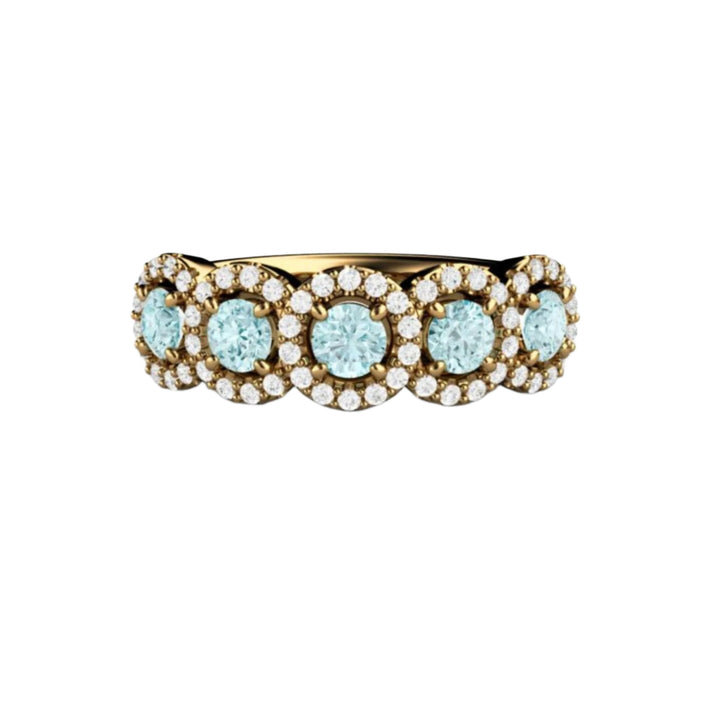 Natural Aquamarine Ring Diamond Accents, March Birthday Anniversary or Push Present in 18K Yellow Gold