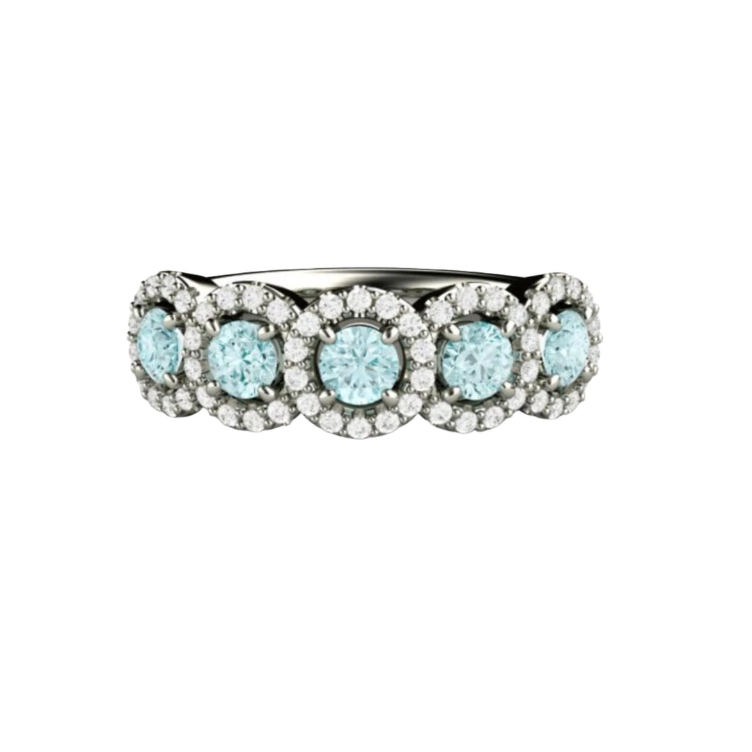 Aquamarine and Diamond Band,  Unique Aquamarine Wedding Ring, March Birthstone Band Anniversary or Push Present - Rare Earth Jewelry