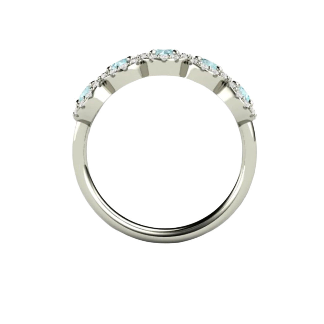 Aquamarine and Diamond Ring,  Unique Aquamarine Wedding Ring - Thru View 