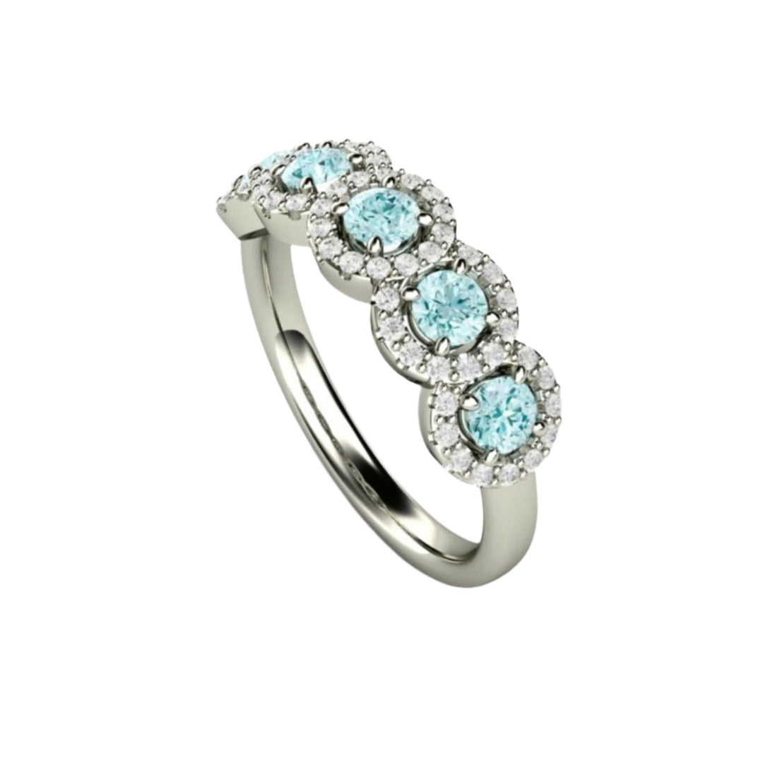 Aquamarine and Diamond Band,  Natural Aquamarine Wedding Ring, March Birthstone Band