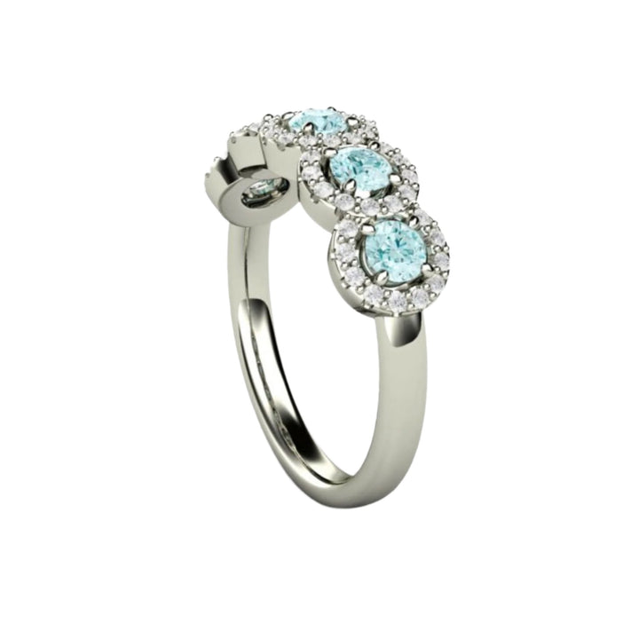 Aquamarine and Diamond Band,  Unique Aquamarine Wedding Ring, Side View - Rare Earth Jewelry