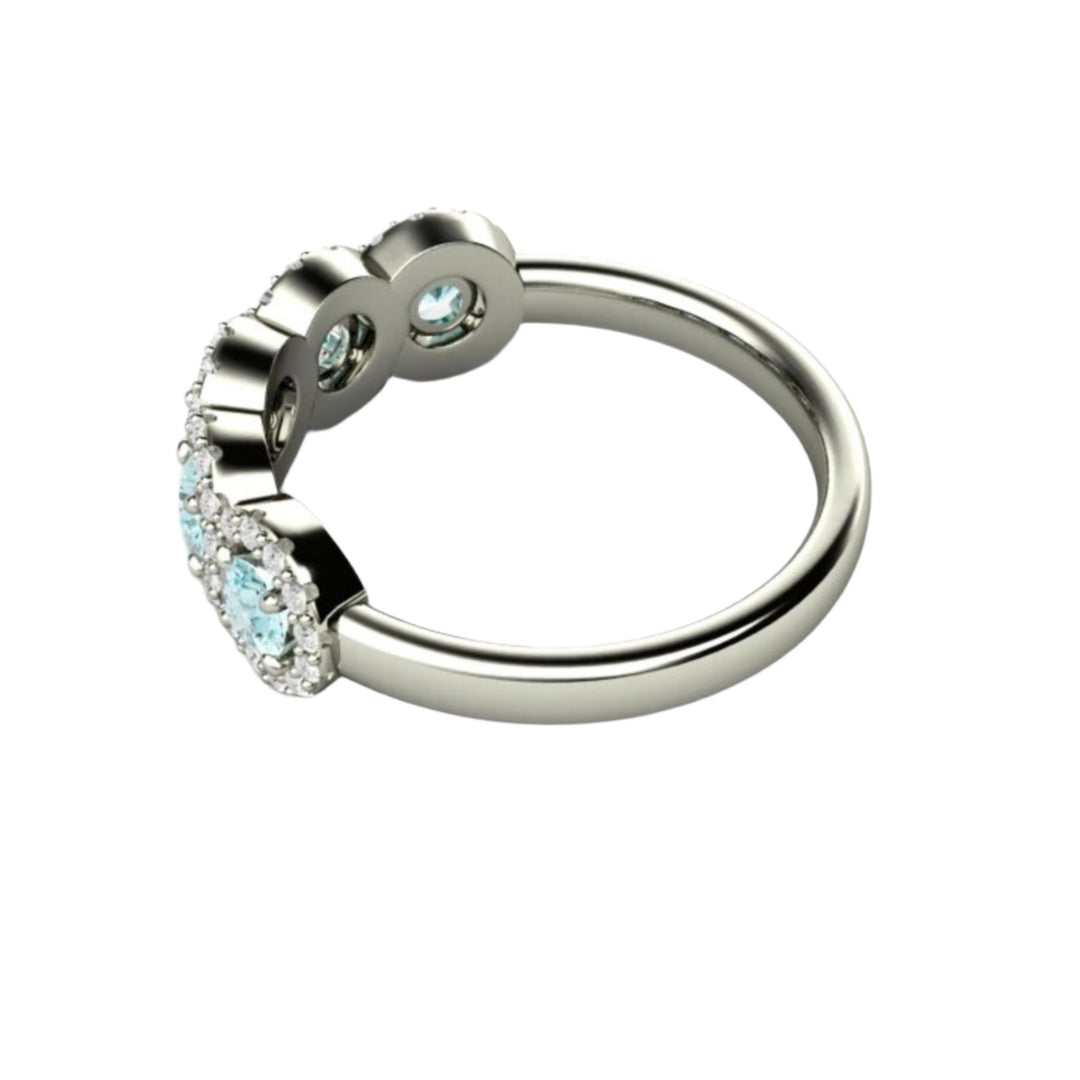 Aquamarine and Diamond Ring,  Unique Aquamarine Wedding Ring - Side View