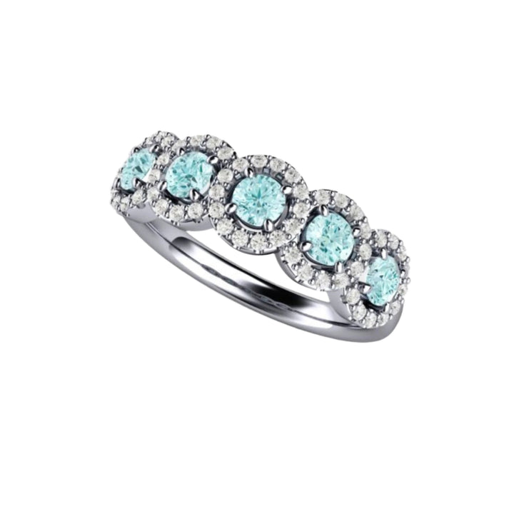 Aquamarine and Diamond Band,  Natural Aquamarine Band with Diamond Accents in Platinum. Aquamarine Wedding Ring - Rare Earth Jewelry