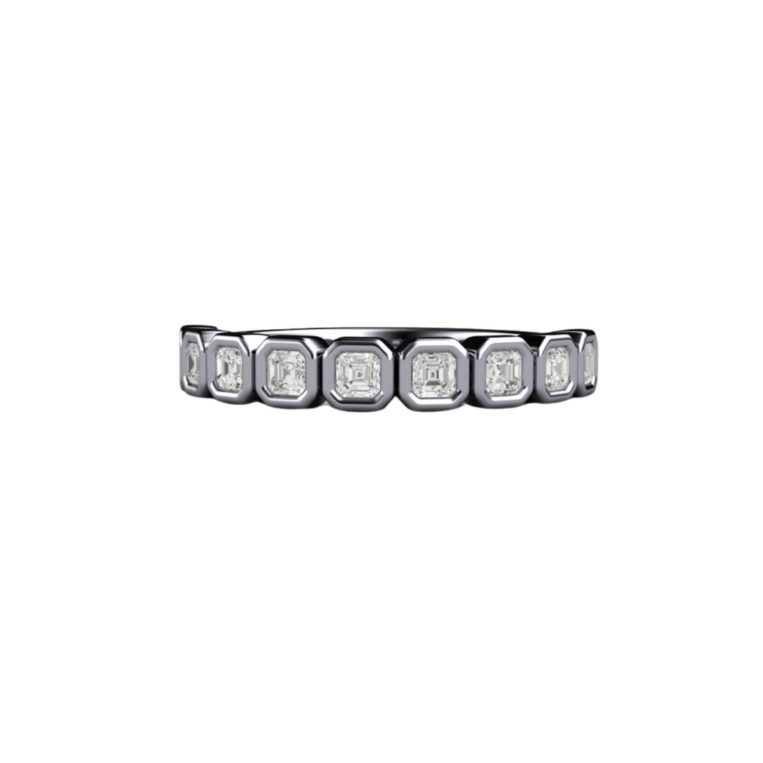 Asscher Cut Lab Grown Diamond Band | Modern Bezel Setting in 14K, 18K Gold or Platinum - Rare Earth Jewelry