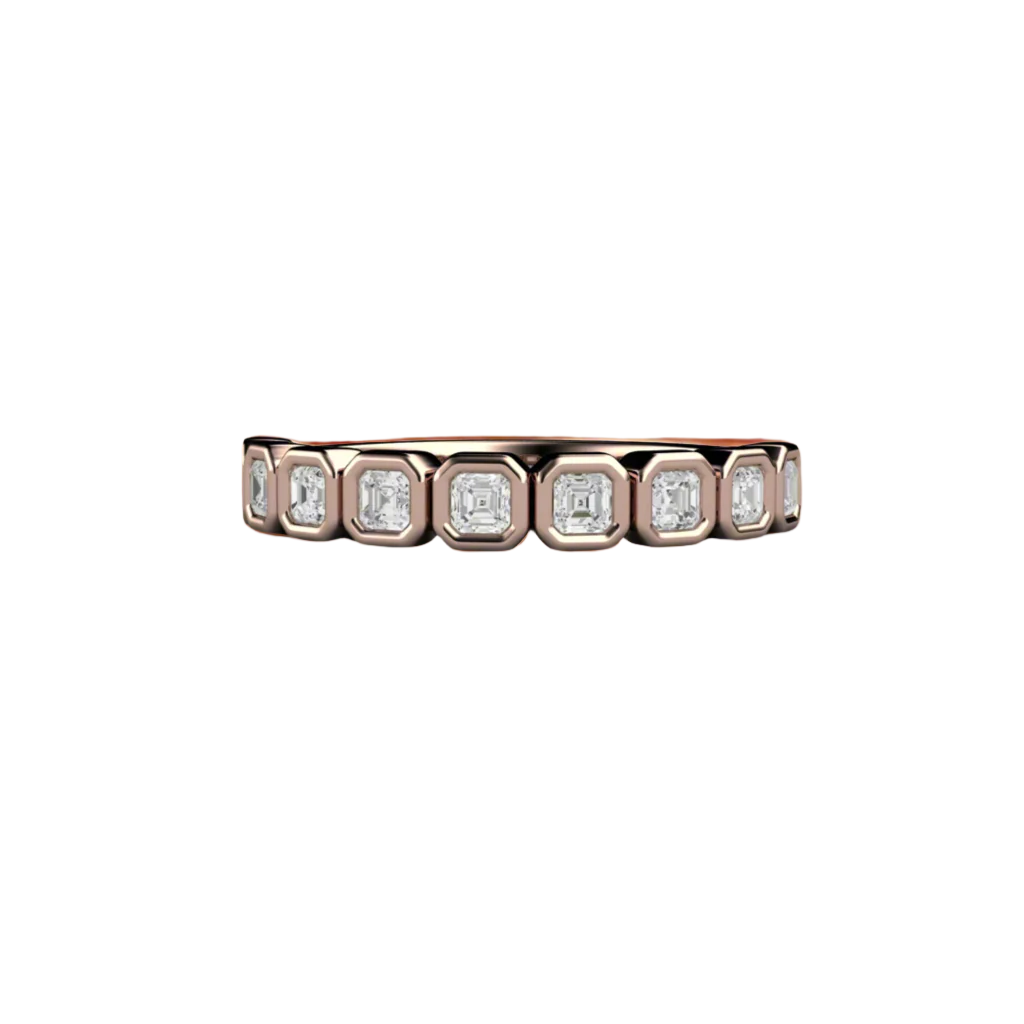 Asscher Cut Lab Grown Diamond Band | Modern Bezel Setting in 14K, 18K Gold or Platinum