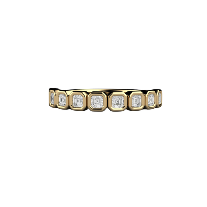 Asscher Cut Lab Grown Diamond Band,  Modern Wedding Ring or Anniversary Band, Bezel Set in 14K Yellow Gold - Rare Earth Jewelry