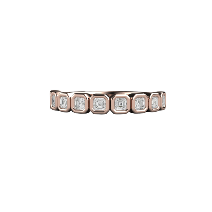 Lab Grown Diamond Band with Bezel Set Asscher Cut Diamonds, Anniversary Band Style, Stackable Diamond Ring or Wedding Band, Shown in Rose Gold - Rare Earth Jewelry