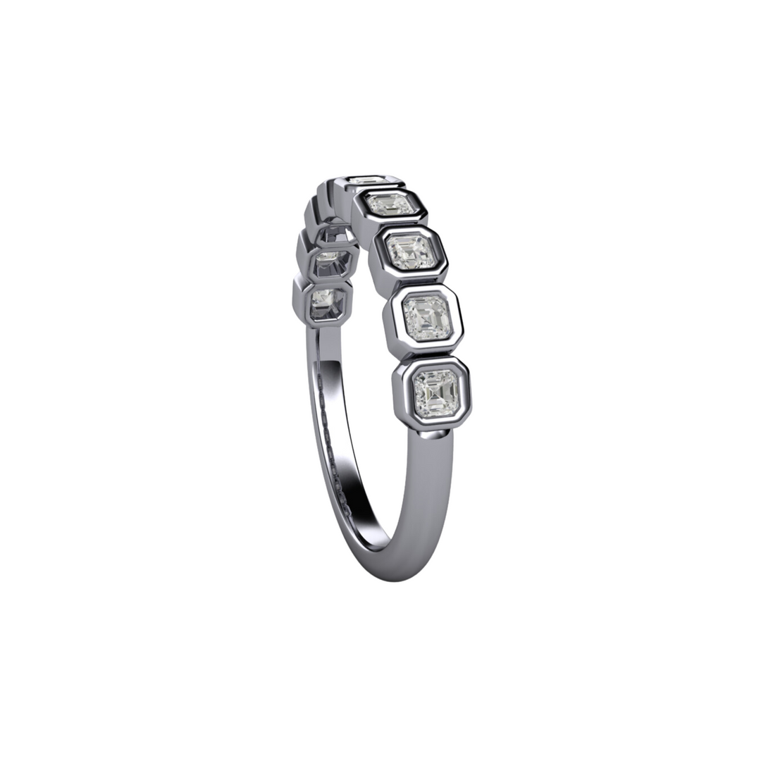 Side view of  Asscher Cut Lab Grown Diamond Band | Modern Bezel Setting in 14K, 18K Gold or Platinum - Rare Earth Jewelry