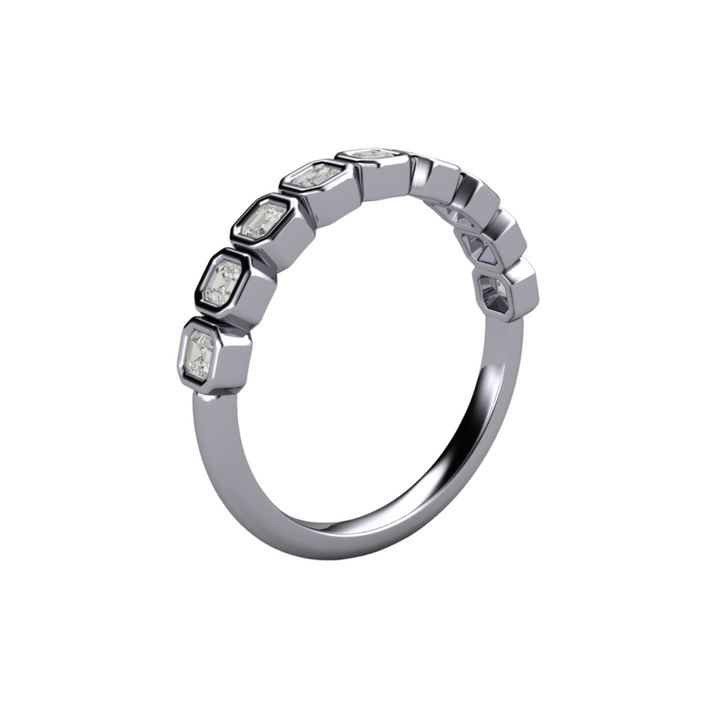 Side View of Asscher Cut Lab Grown Diamond Band in Platinum | Modern Lab Created Diamond Anniversary Band or Wedding Ring Bezel Set -Rare Earth Jewelry