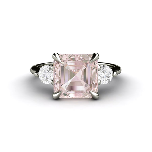 Morganite Three Stone Ring with Diamonds Unique 3 stone engagement ring