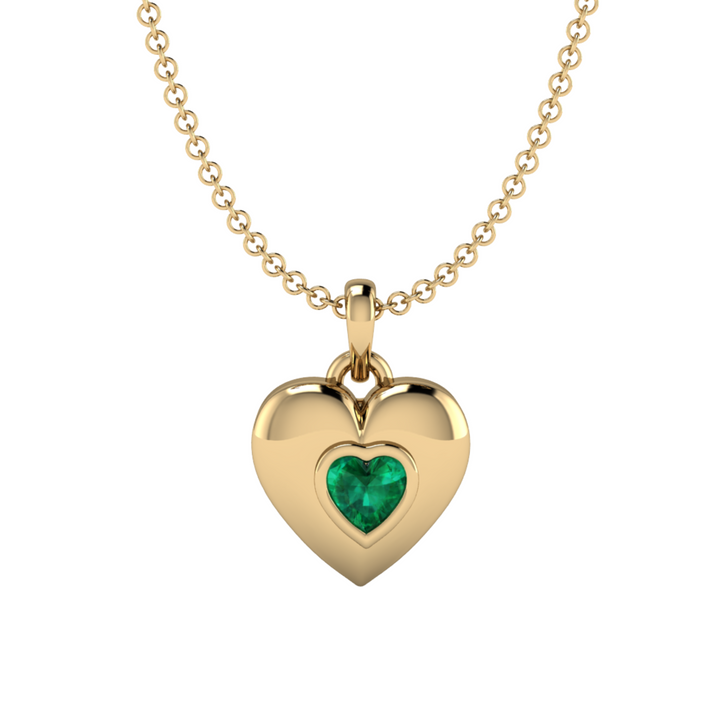 Emerald Heart Necklace, 14K Gold Emerald Heart Pendant, May Birthstone