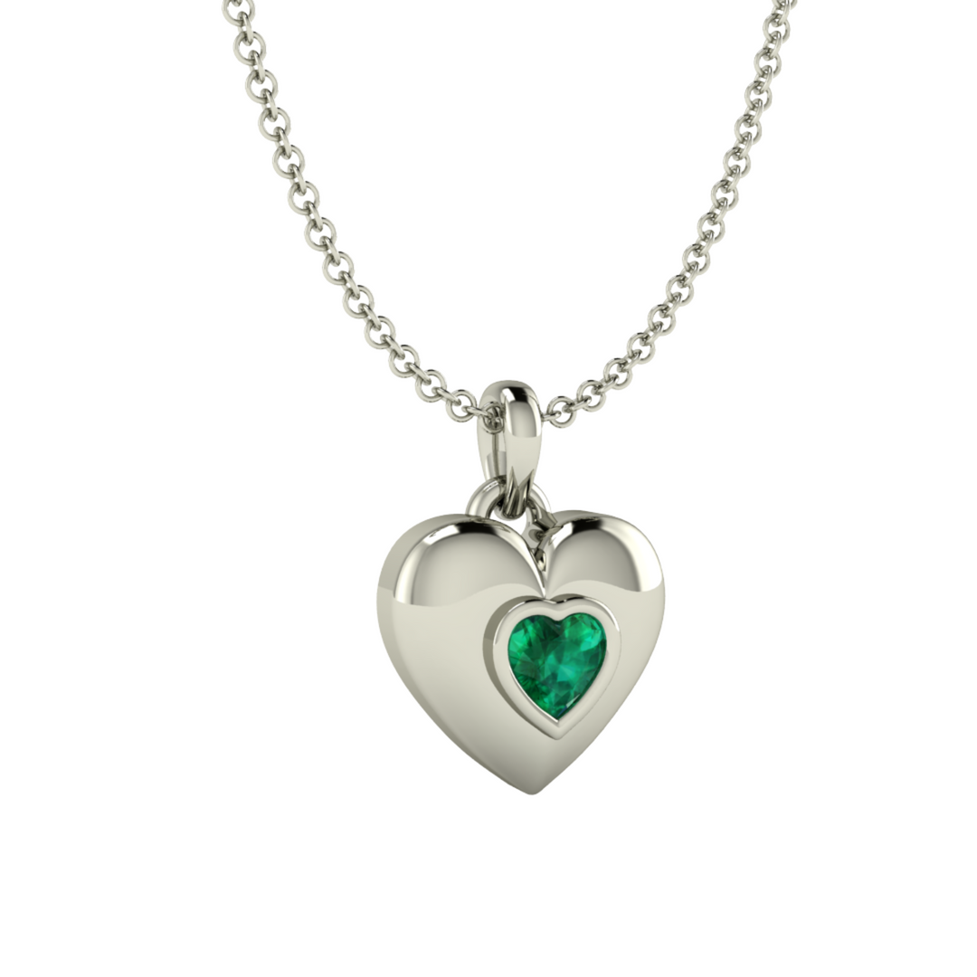 Emerald Heart Cut Pendant, 14K Gold Emerald Necklace, May Birthday Gift or Push Present